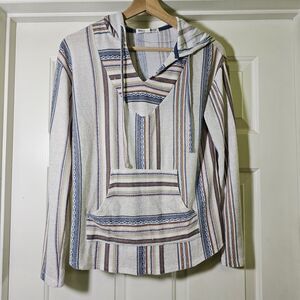 WallFlower Vintage Classic Baja Stripe V-Neck Hoodie Size Medium Light Weight